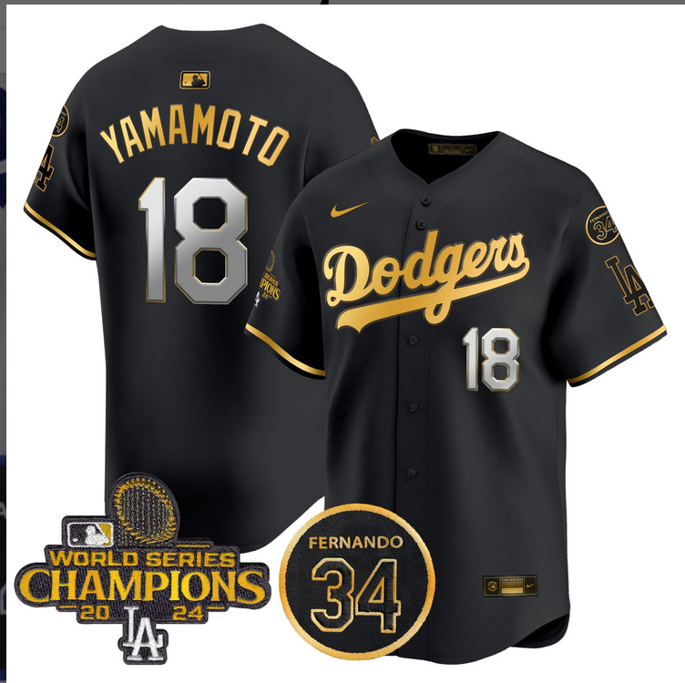 Men MLB Los Angeles Dodgers #18 Yamamoto black 2024 World Series Champions Patch Limited Jersey->los angeles dodgers->MLB Jersey